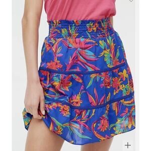 NWT J Crew Women’s Smocked Tiered Skirt Large Floral Elastic Waist Lined Cotton